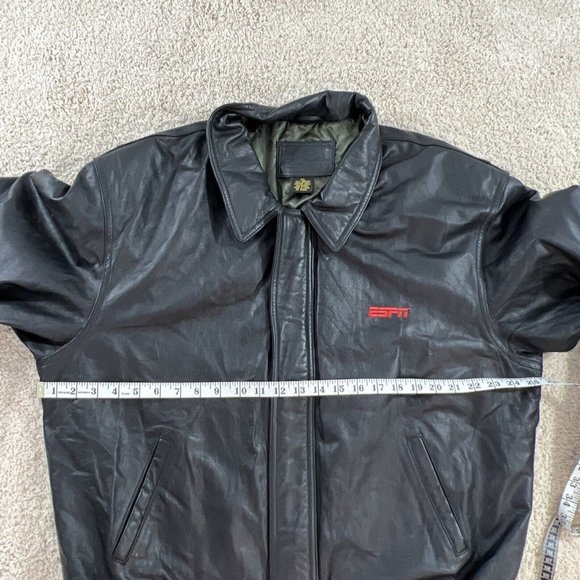 Port Authority Mens Leather Jacket XL Black Bomber ESPN - Picture 7 of 13